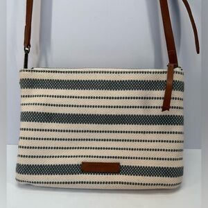 Chic Striped Lucky Brand Crossbody Bag in Cream and Gray fabric